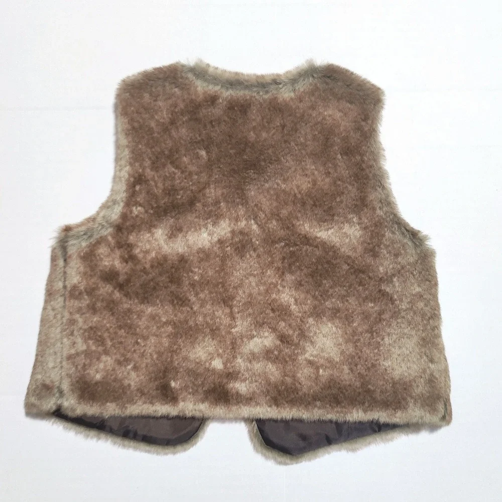 Old Navy Girls Faux Fur Vest 2T Brown Boho Western Mini Mob Wife Sleeveless